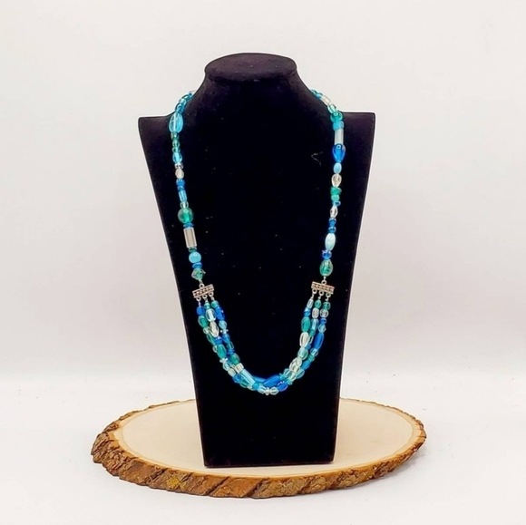 Multi-strand blue Statement Necklace - Picture 1 of 5